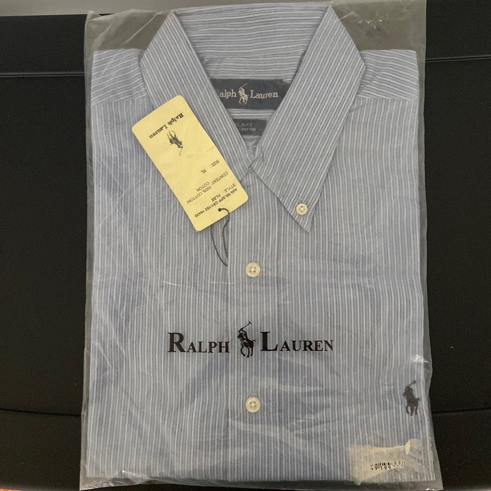 NEW Blue and White Striped Ralph Lauren POLO Shirt Men's Long Sleeve Sz XXL